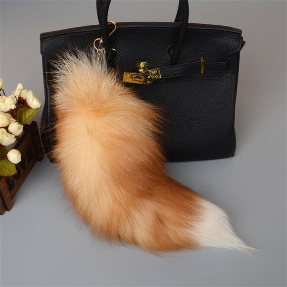 ⚡Fox Tail Keychain Brown Fur Keyring Soft Fluffy Bag Hanging Charm Halloween - Picture 2 of 4